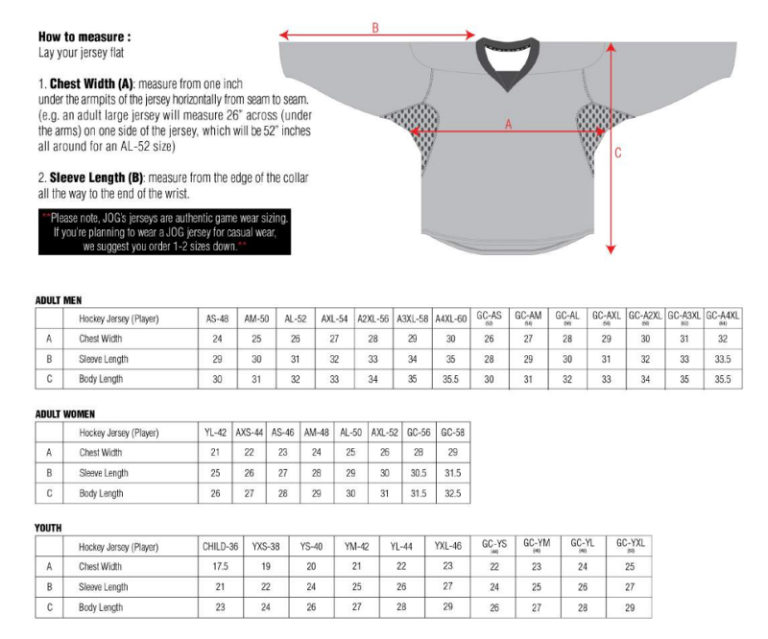 Sizing charts » Your Source for Hockey Team Sales