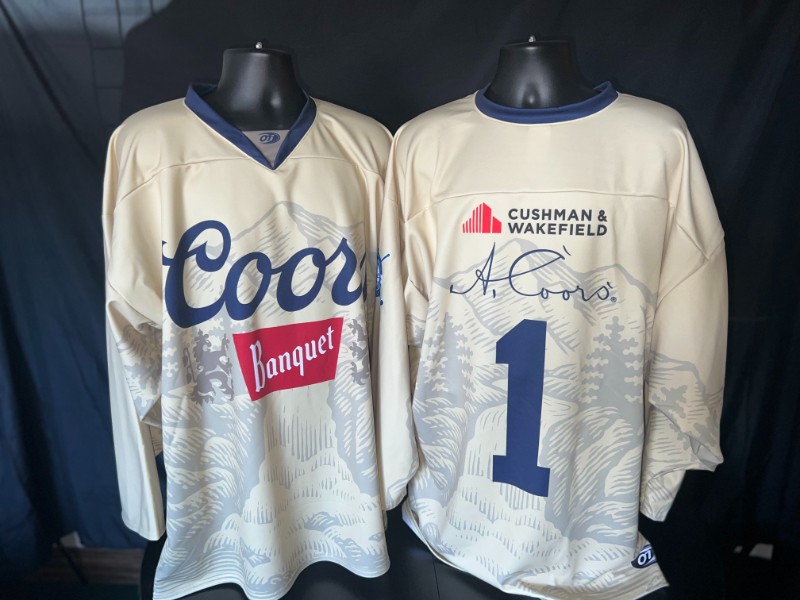 Coors Beige 1 » W Team Sales Beer League Hockey Jerseys by W Team Sales, featuring modern color schemes, bold typography, and custom team logos.